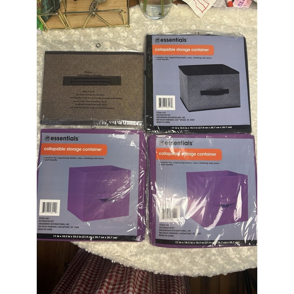 essentials Foldable Storage Container w/ Handles, Purple, 11 x 10.5 x 10.5 in,